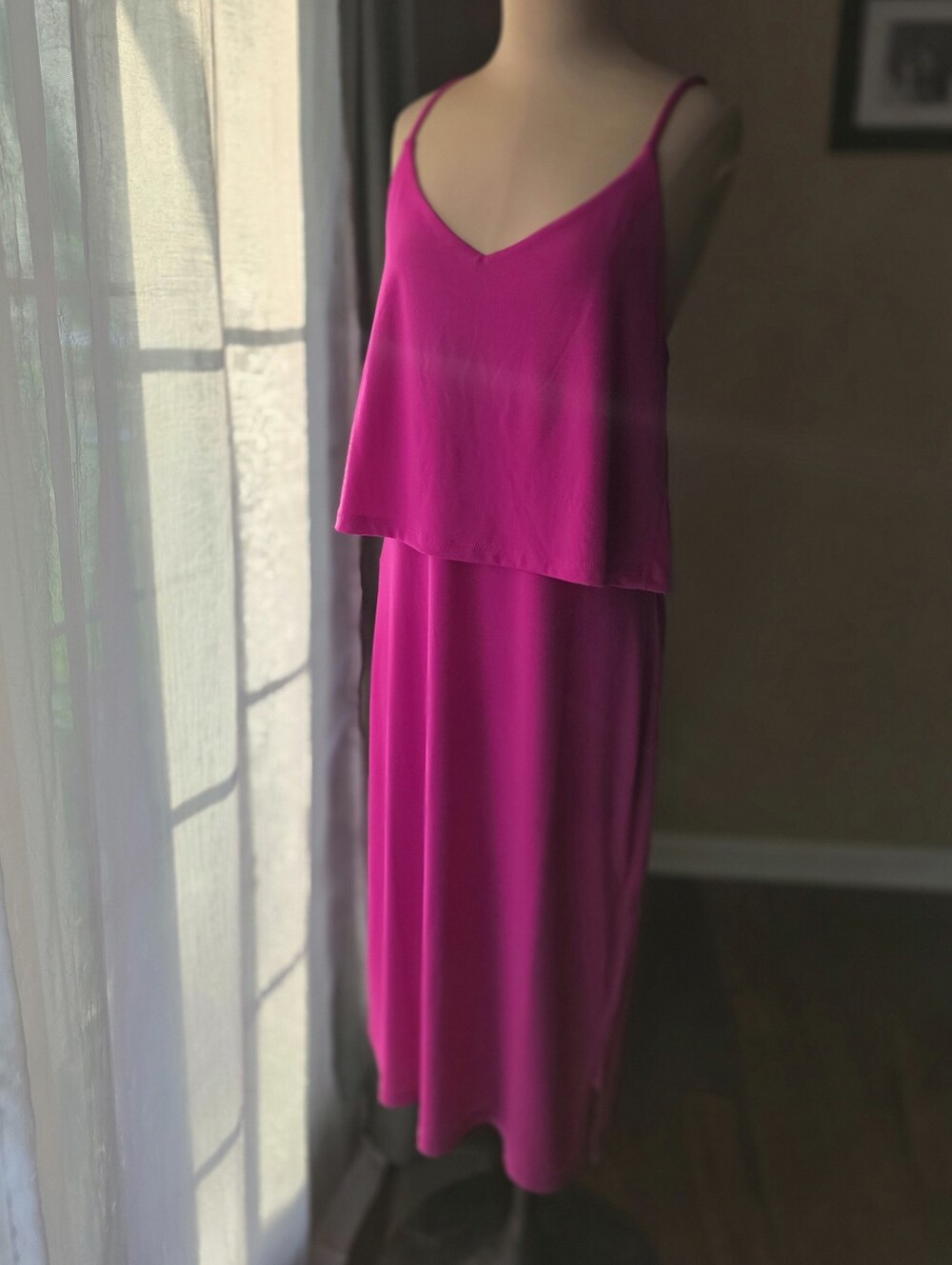 Banana Republic Factory Hot Pink Overlay Midi Dress L Super Soft Pop Of Color
